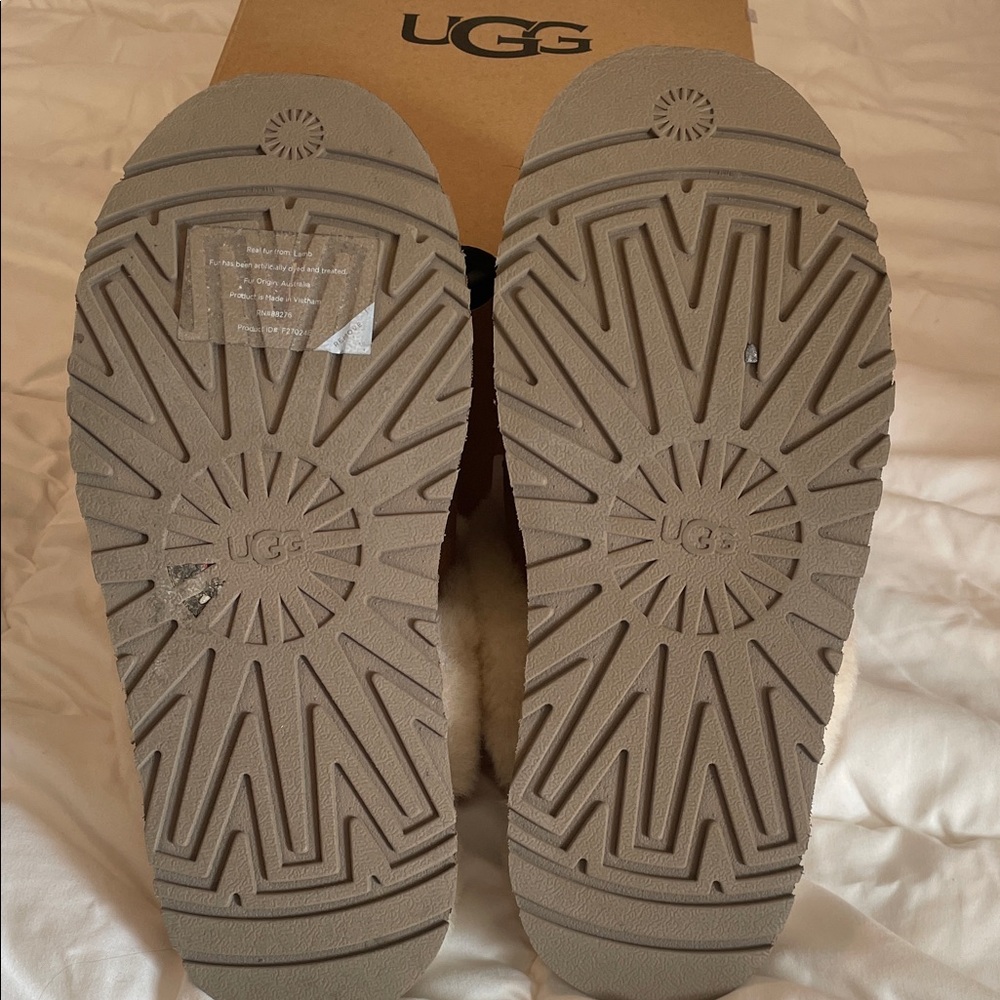 UGG Tan and Cream Disquette Sheepskin Slippers - Picture 4 of 6